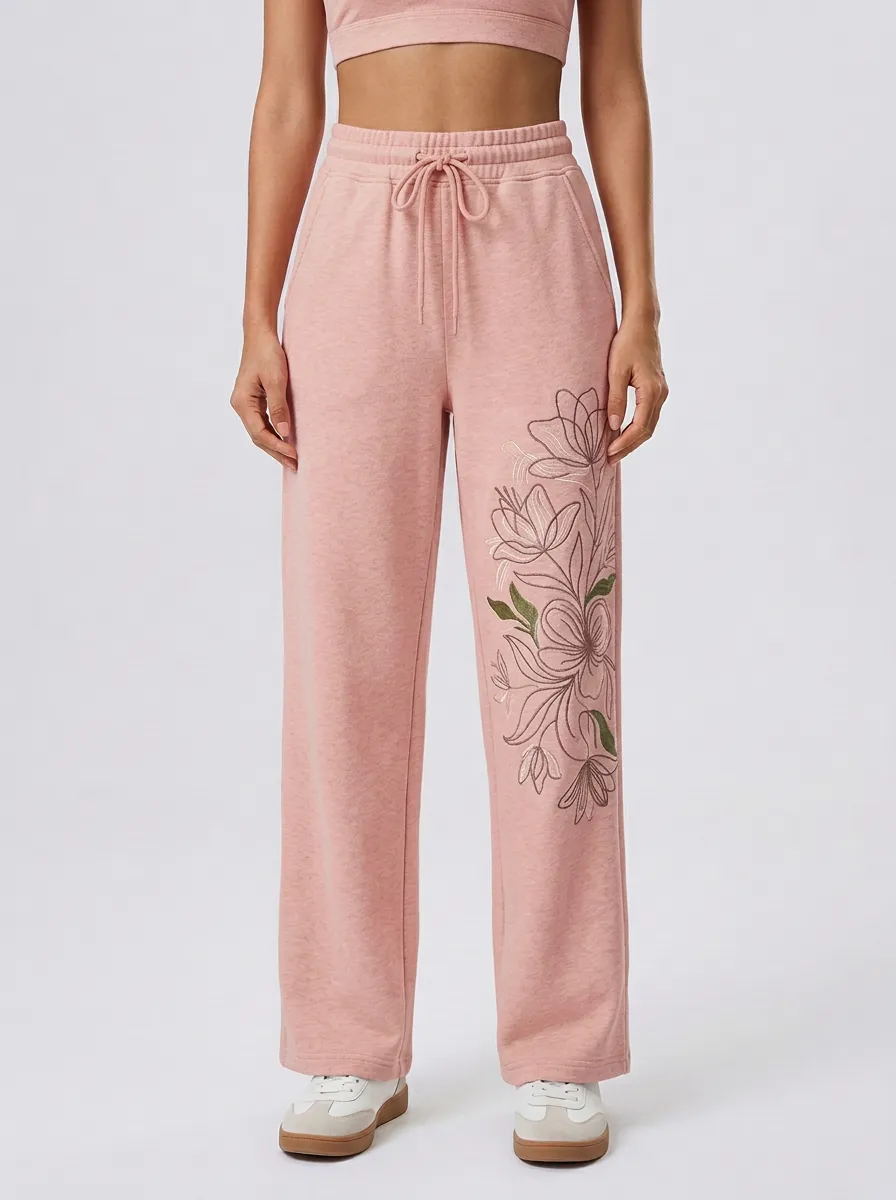 Women's Beige Side Pockets Wide-Leg Sweatpants