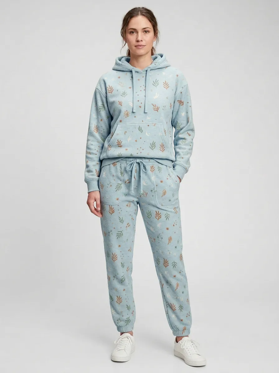 Women's Botanical Print Hoodie And Jogger Set