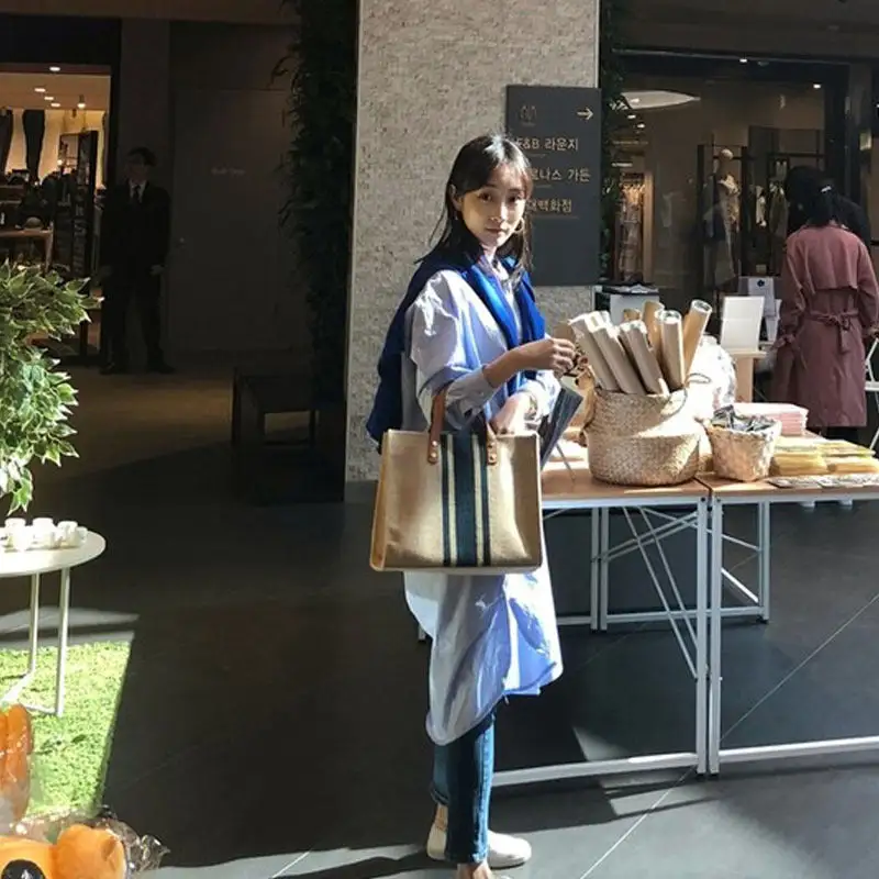 Commuter Roomy Canvas Striped Tote Bag