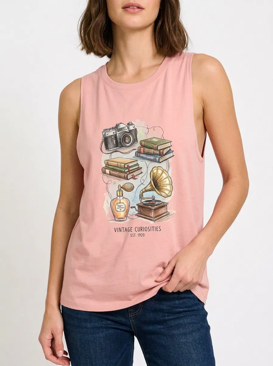 Women's Vintage Lover Camera Books Gramophone Graphic Tank Top