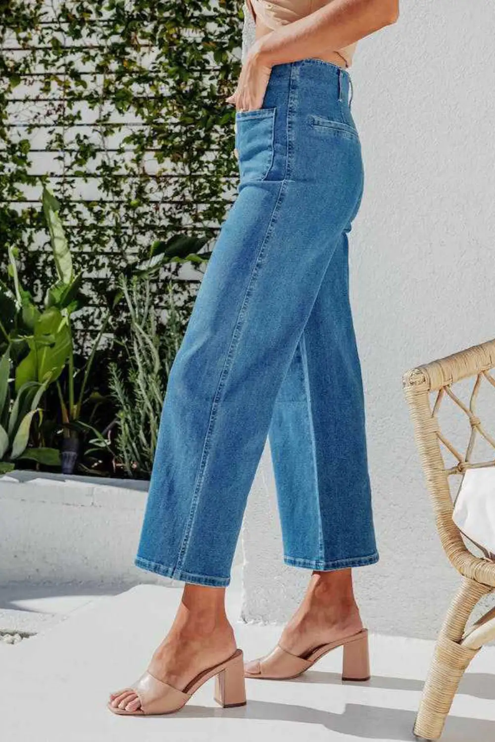 Soft Wide Leg Button Denim Jeans