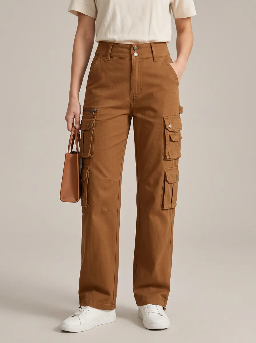 Women's Multi-Pocket Utility Easy Wear Straight Pants