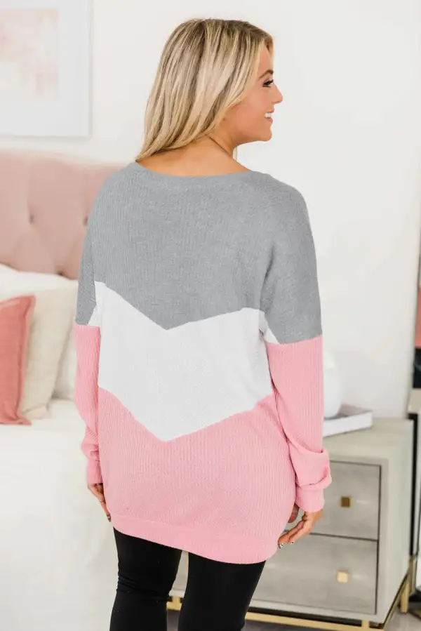 Chevron Waffle Color Block Sweatshirt