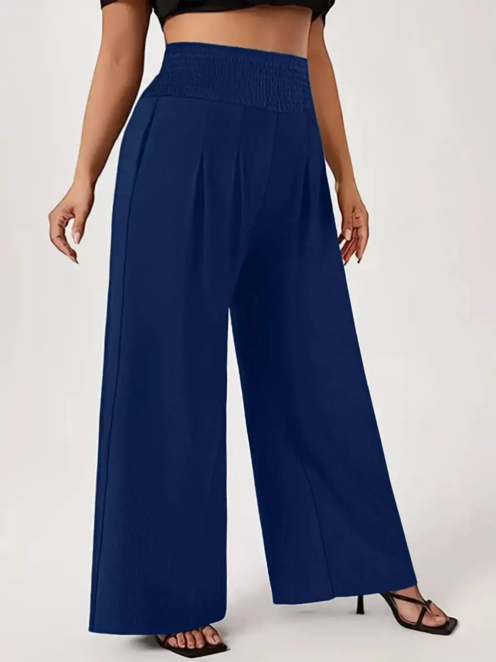 Wide Leg High Waist Smocked Waist Pocketed Pants