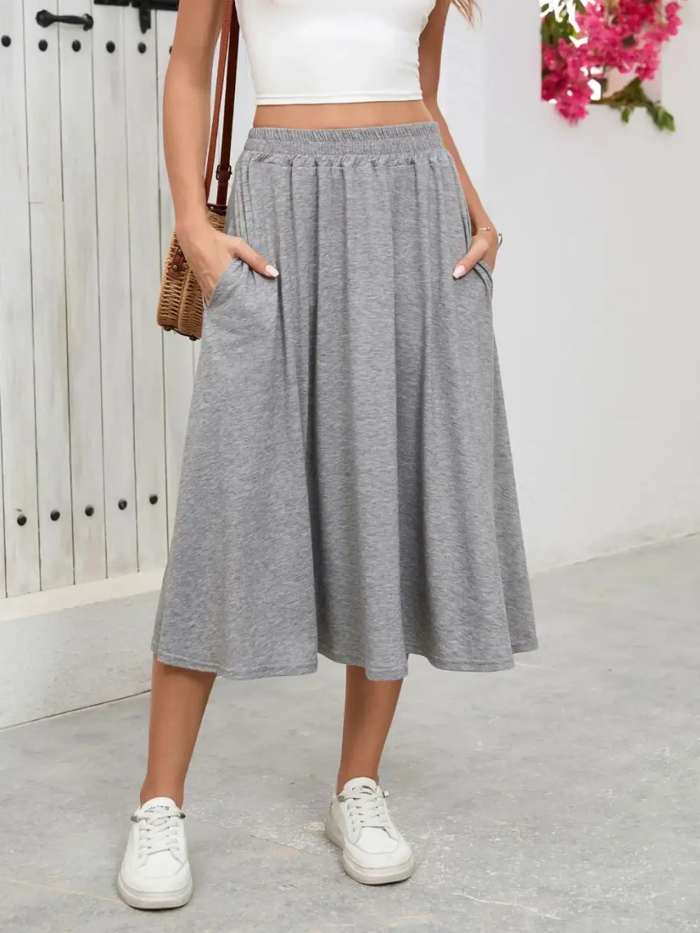 Everyday Elastic Waist Pocket Skirt