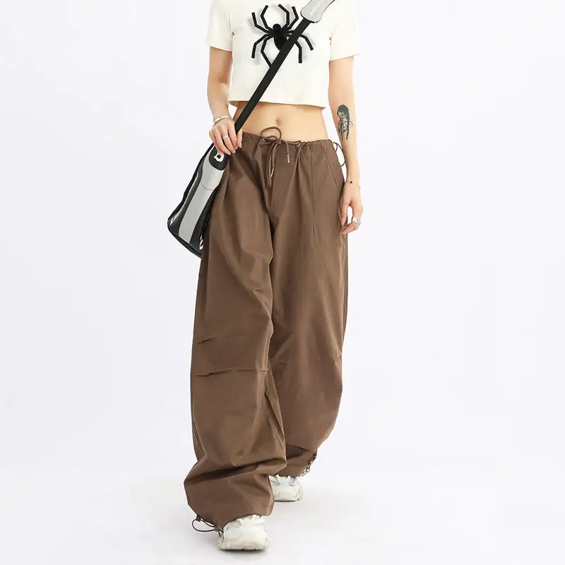 Drawstring Wide Leg Parachute Pants
