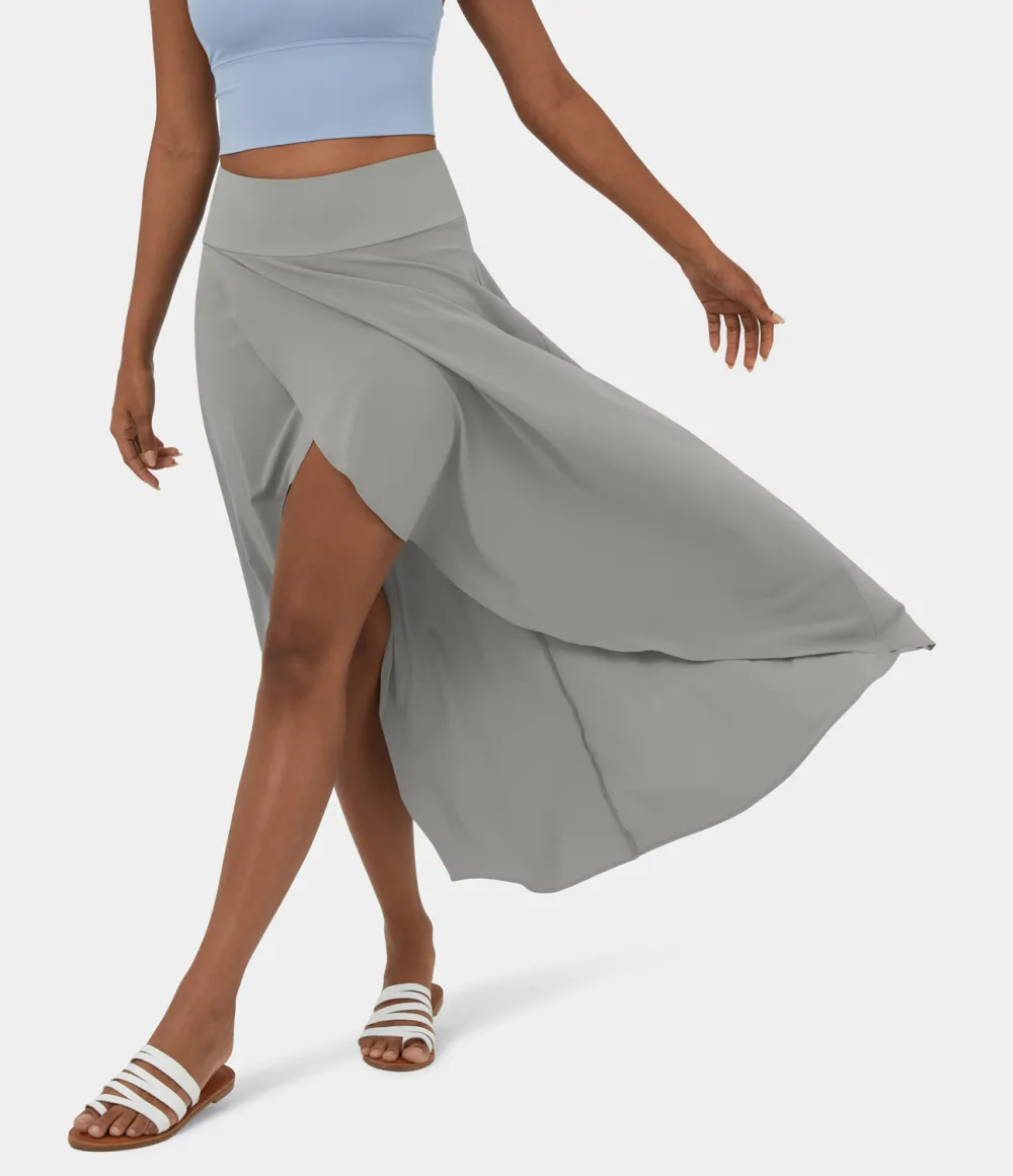 Breezeful High Waisted High Low Ruffle 2-in-1 Flowy Quick Dry Casual Regular Maxi Skirt