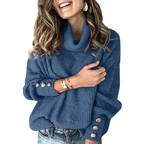 Women's Oversized Turtleneck Chunky Pullover Sweaters Cowl Neck Long Sleeve Winter Slouchy Loose Knit Sweaters