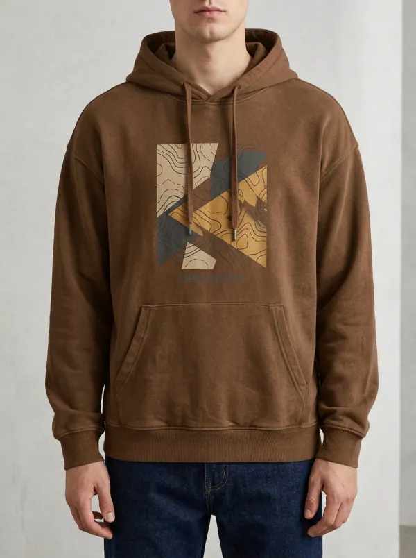 Men's Outdoor Hiking Lover Open Route Topographic Print Hoodie