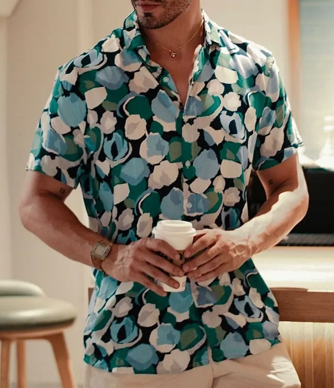 Blue Printed Rayon Shirt