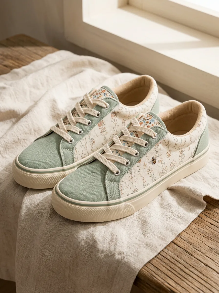 Women's Floral Bee Nature Lover Printed Canvas Sneakers