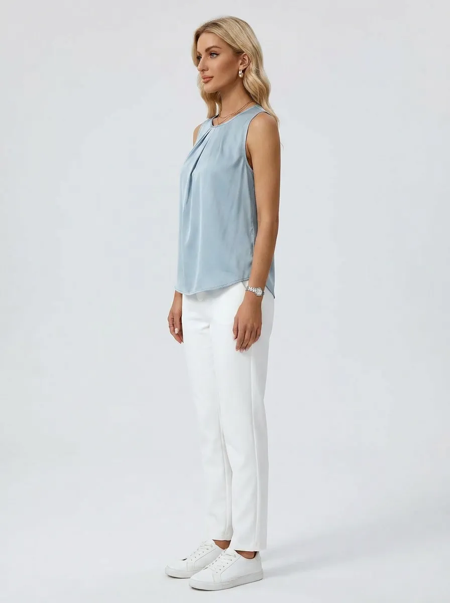 Pleated Sleeveless Blouse