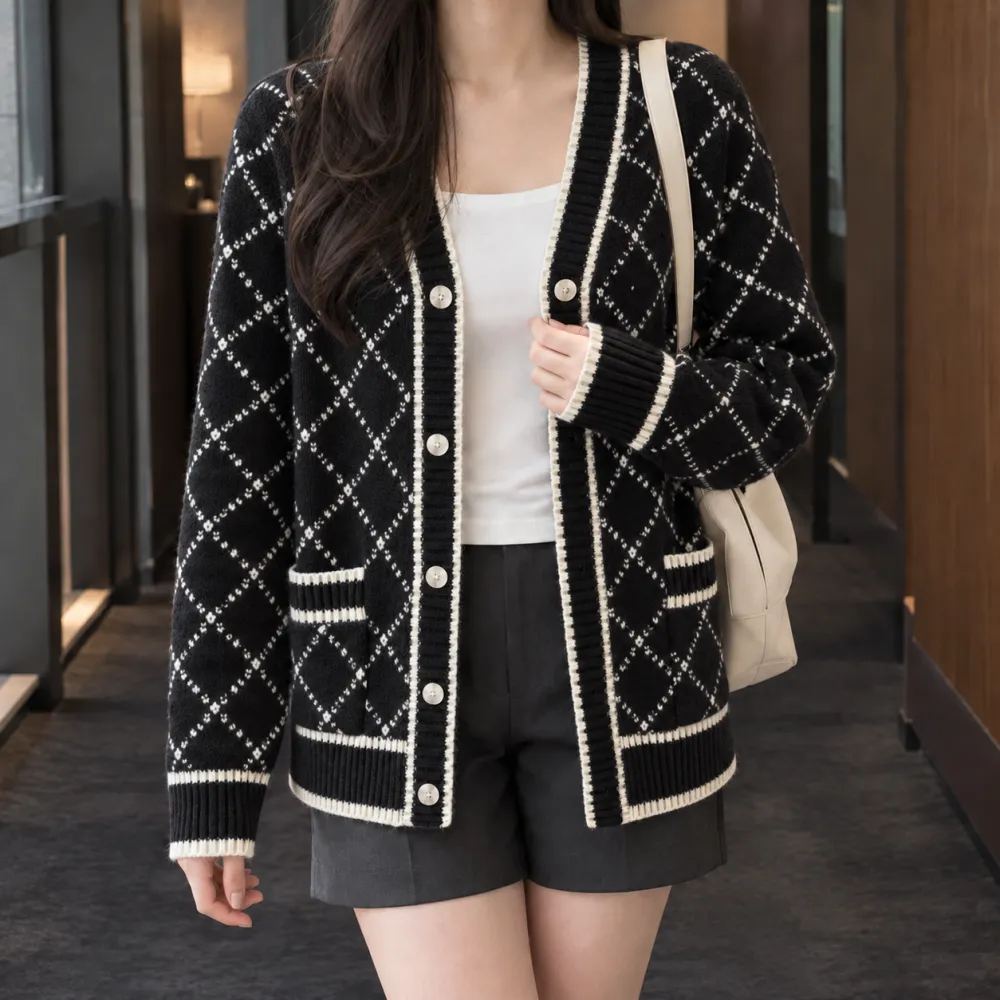 Argyle Soft Knit Relaxed Cardigan