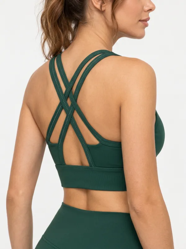 Women's Crisscross Back Sports Bra with Green Printed Detail