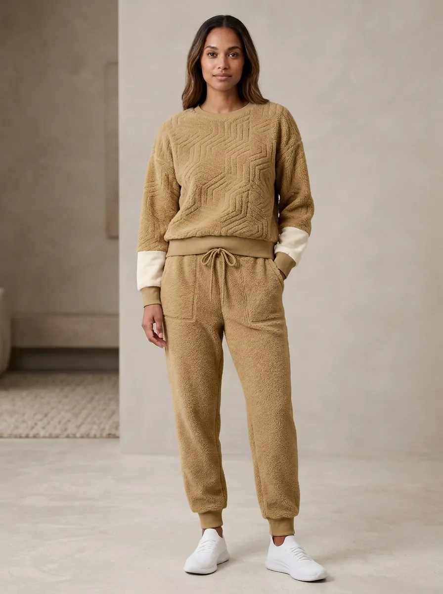 Everyday Geometric Embossed Fleece Collection Women's Fleece Lounge Set