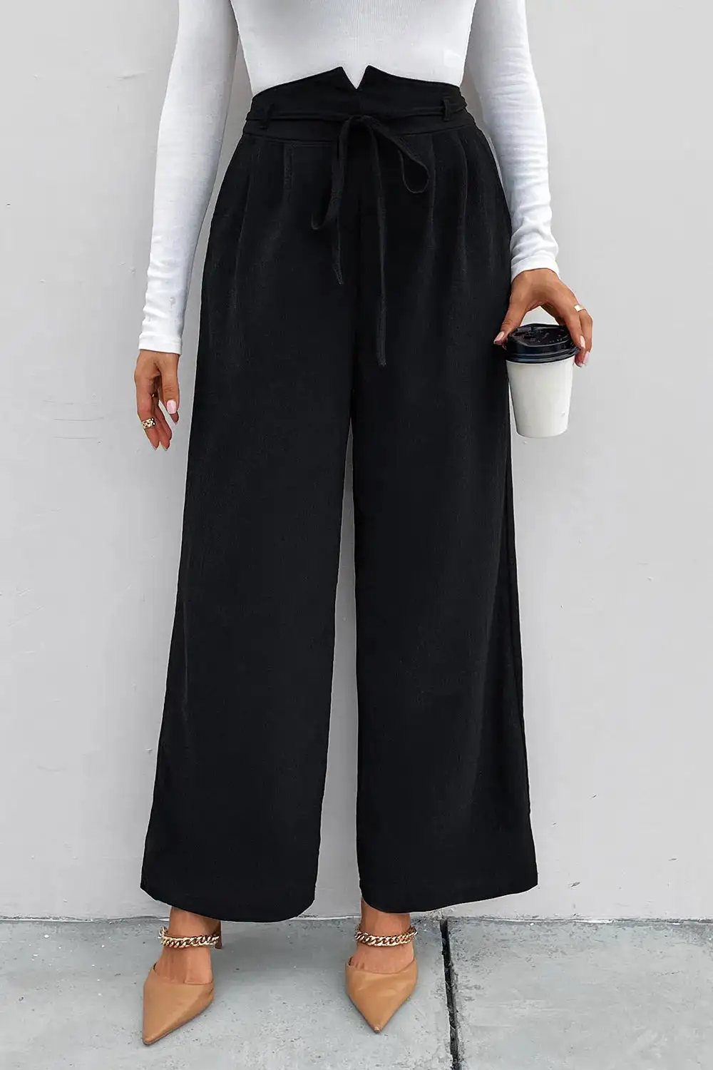 Wide Leg High Waist Ruched Pocketed Pants