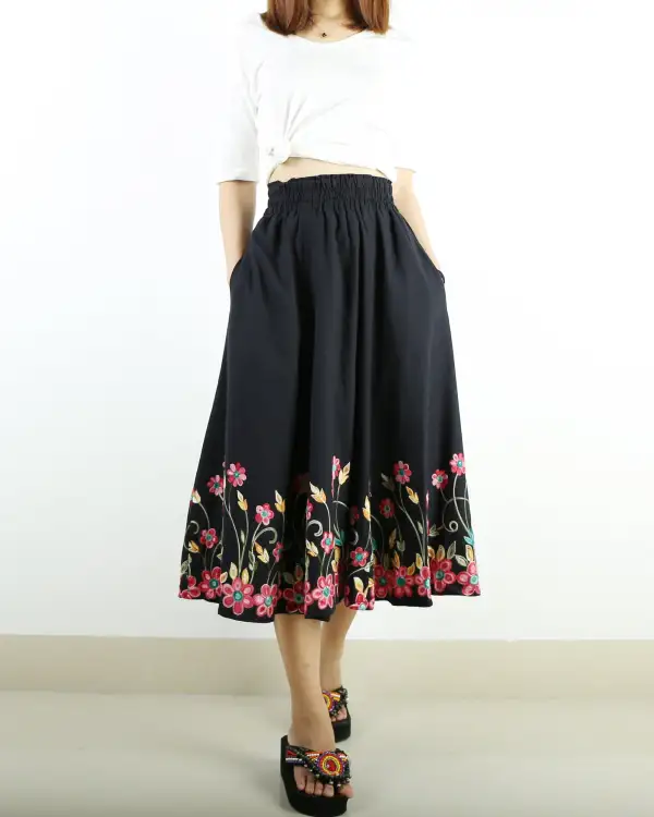 Everyday Embroidered Linen Maxi Skirt