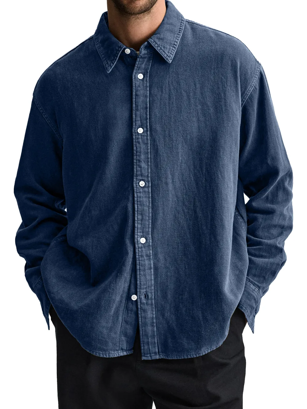 Long Sleeve Open Collar Pocket Shirt