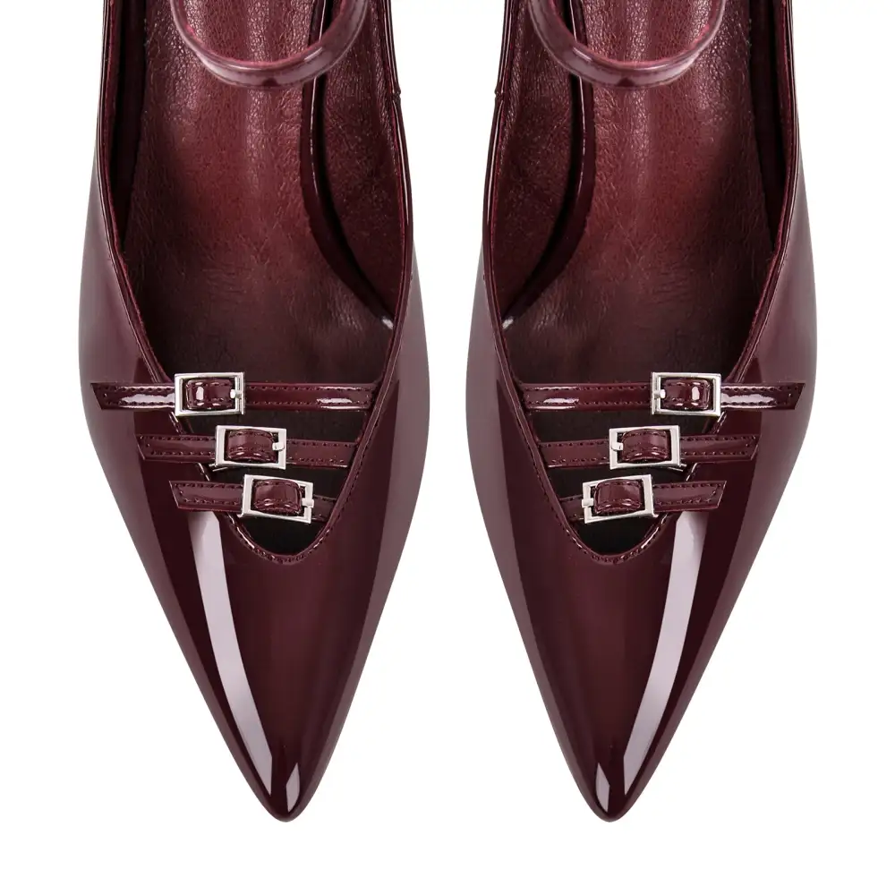 Polished Pointed Toe Stiletto Ankle Strap Pumps