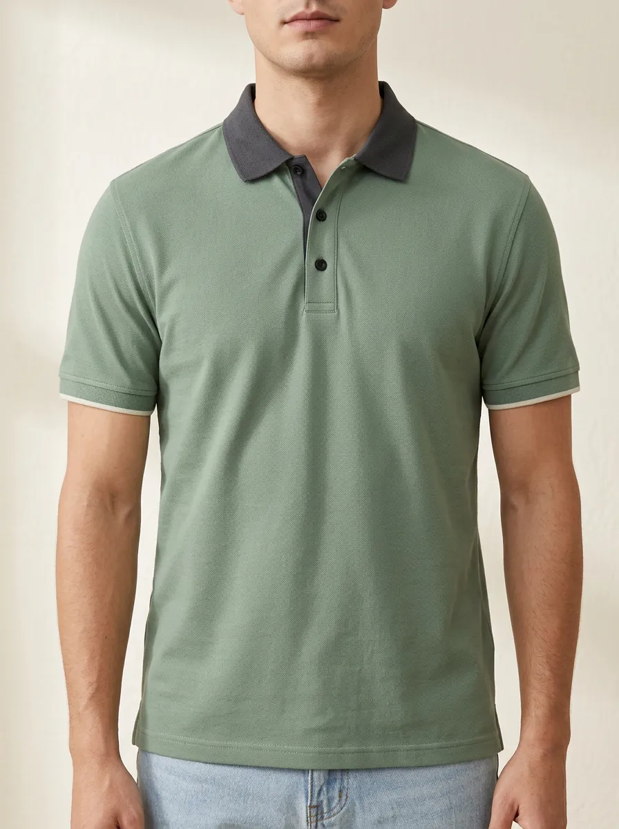 Men's Versatile Comfort Contrast Collar Polo Shirt