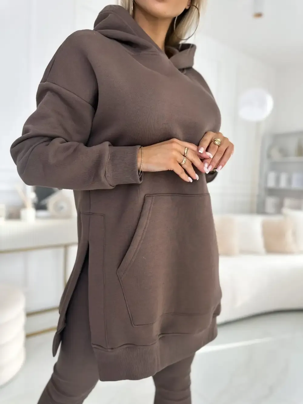 Women's Fashion Solid Color Hoodie and Lined Leggings two-piece set