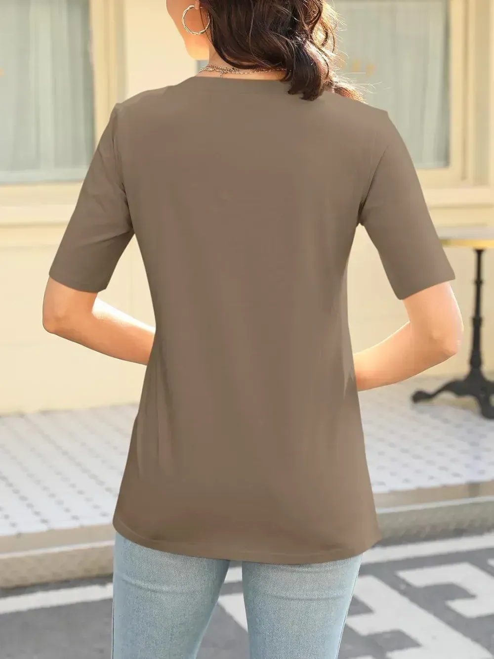 ORANDESIGNE Women's Color Block Short Sleeve T Shirts Casual V Neck Summer Tops Tees Loose Fit Blouses