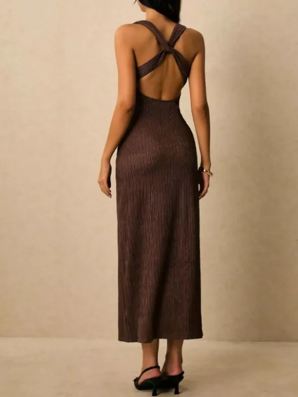 Sleeveless Ribbed Knit Midi Dress