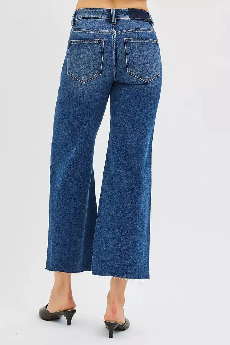 Mid Rise Raw Hem Cropped Jeans