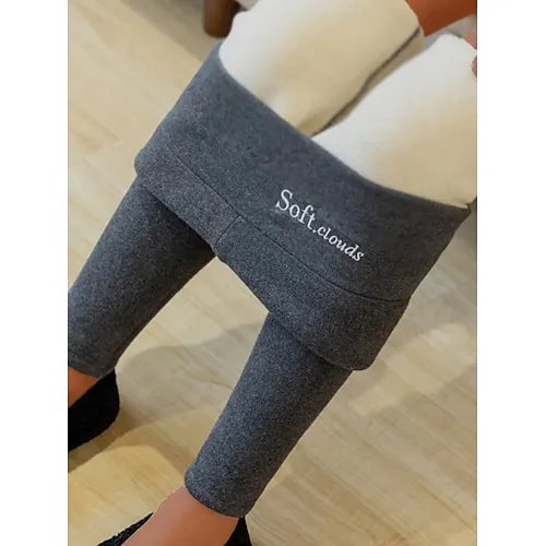 Women's Fleece Lined Leggings Leggings Cozy Fleece Lined Fashion Comfort Full Length High Waist Letter Patchwork Thermal Warm Soft Breathable Micro-elastic Casual Daily Outdoor Black Gray Fall Winter