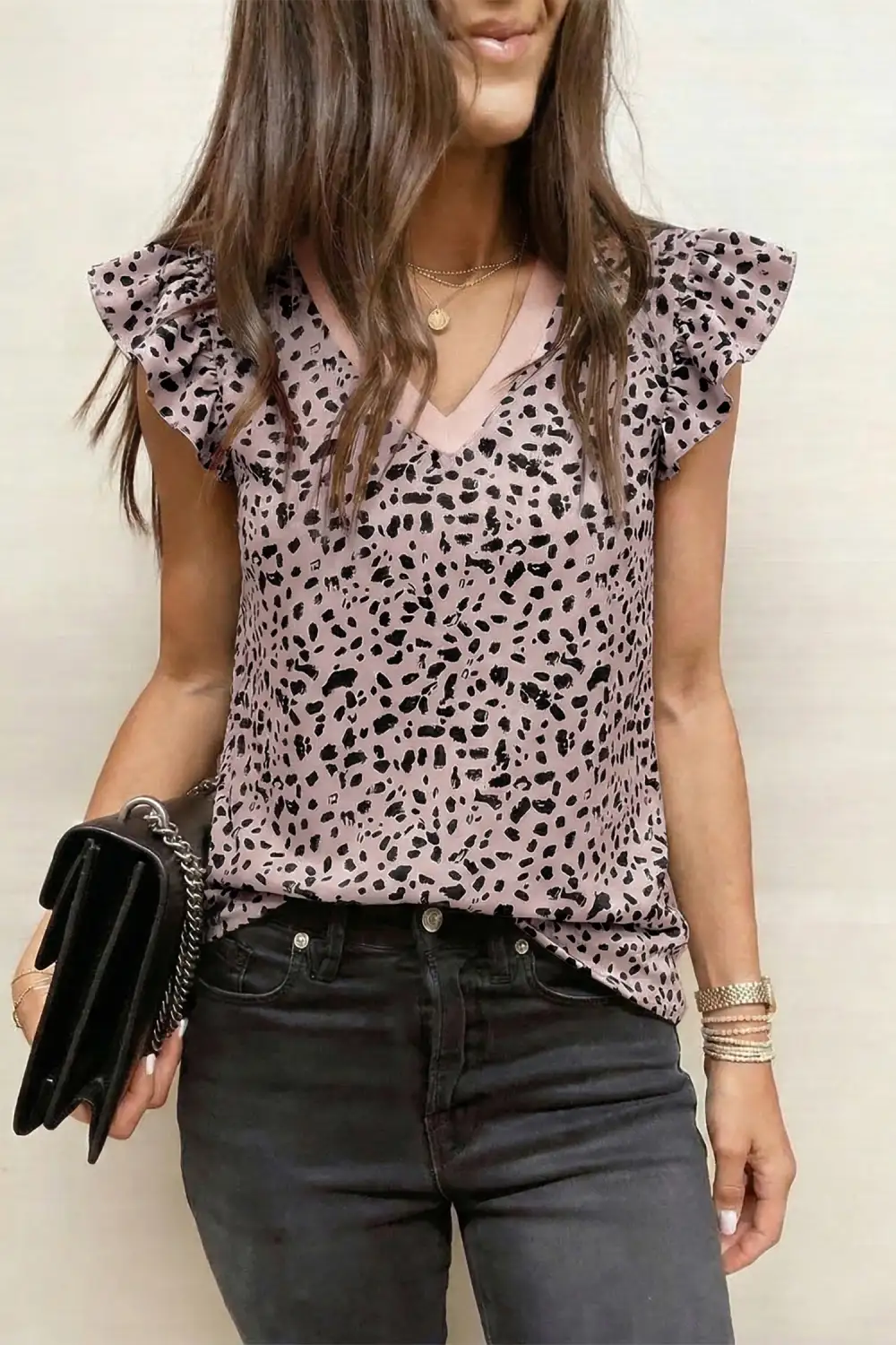 V-Neck Relaxed Ruffle-Trim Ruffled Tank Top