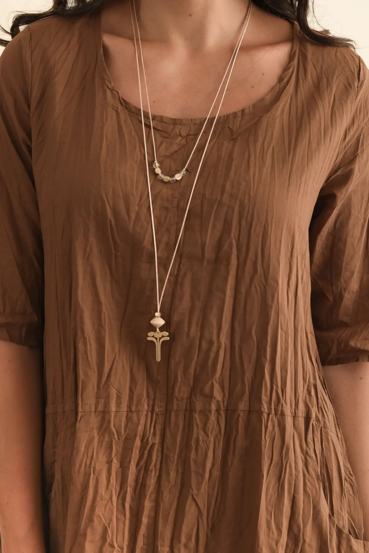 Knee-Length Cotton Pocket Round-Neck Half-Sleeve A-Line Relaxed Dress