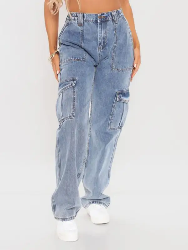 Textured Cargo Pocketed Denim Jeans