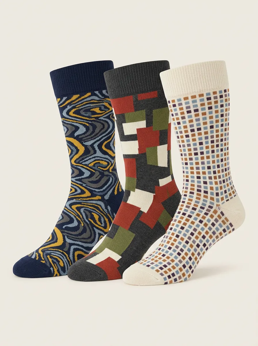 Men's Geometric Abstract Pattern Printed Three-Pack Socks — Weekend Edit
