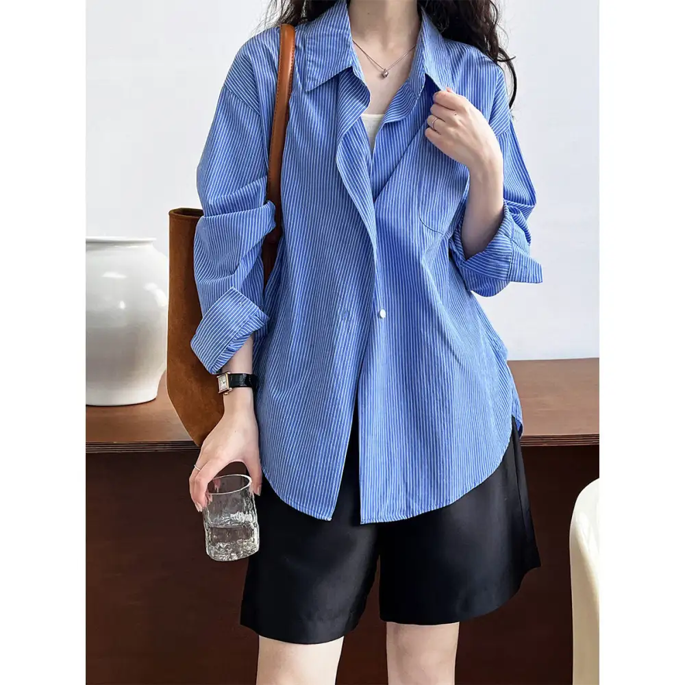 Tailored Striped Loose Long Sleeve Shirt