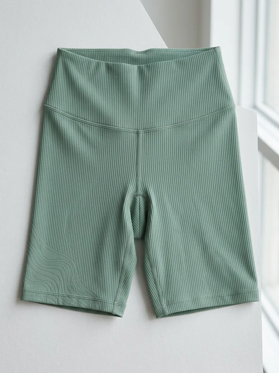 Women's Yoga Fitness Sage Green Wavy Pattern Printed Biker Shorts