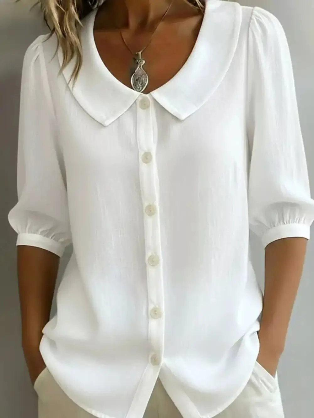 Peter Pan Collar Button Down Shirt Plus
