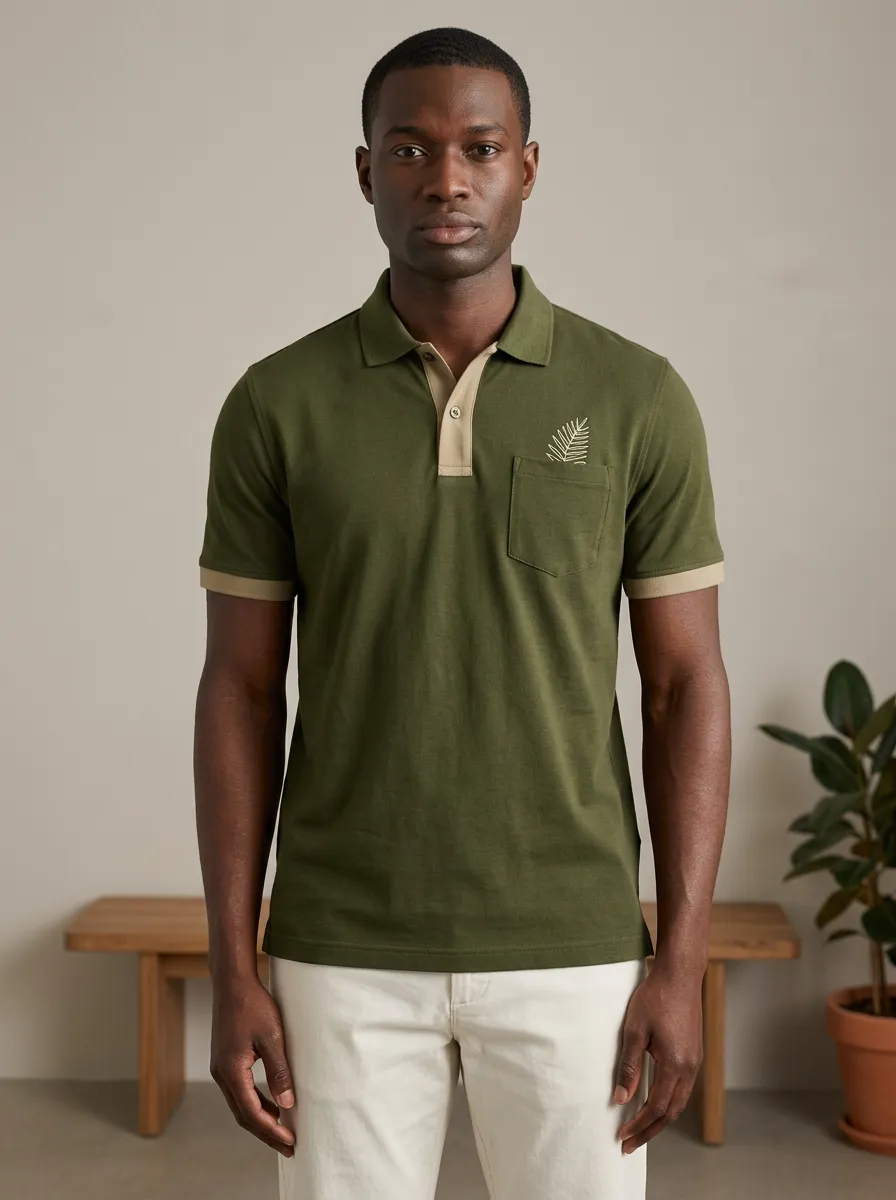 Leaf-Pattern Men's Polo Shirt