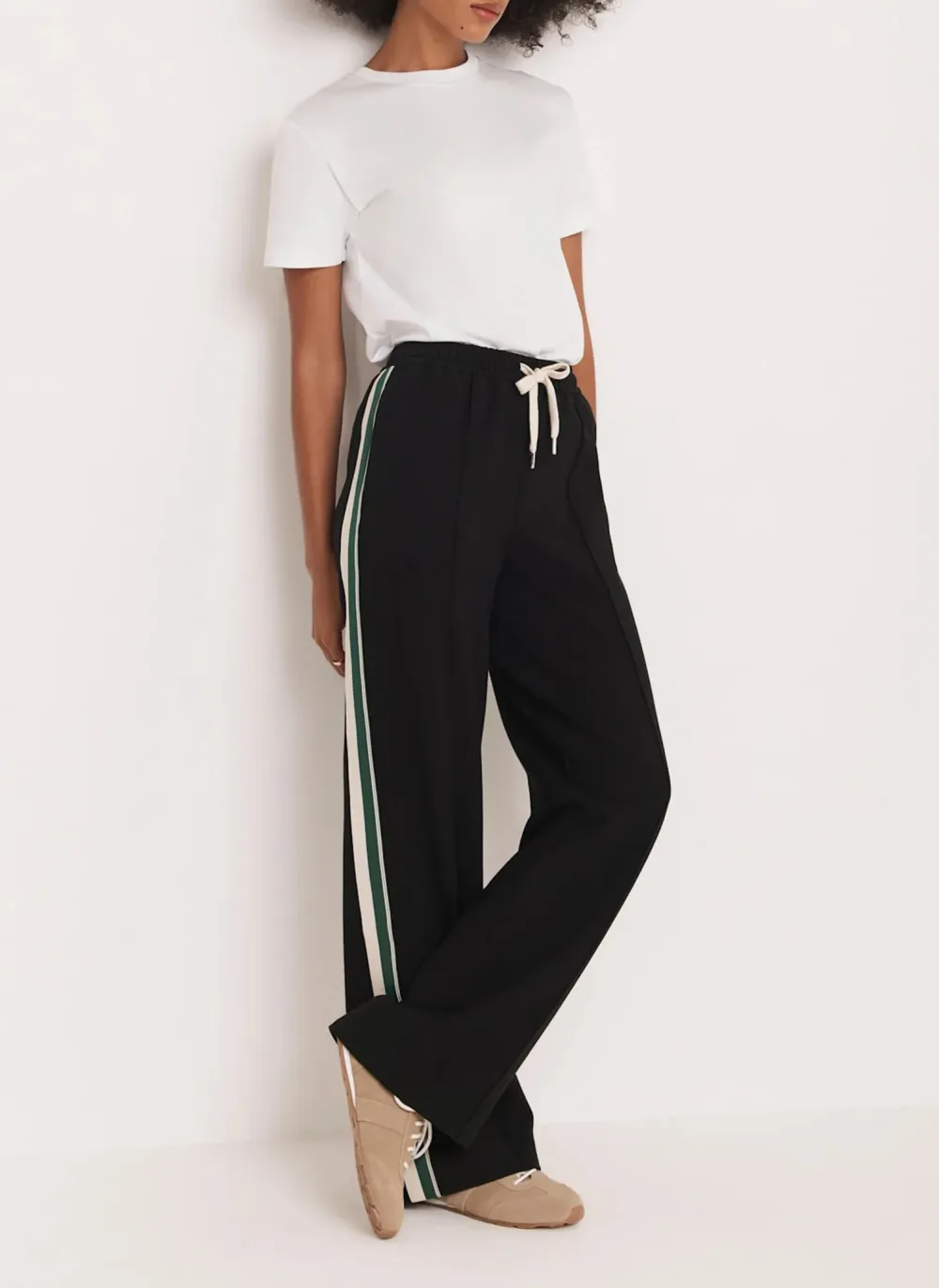 Casual Style Black Wide Side Stripe Trousers