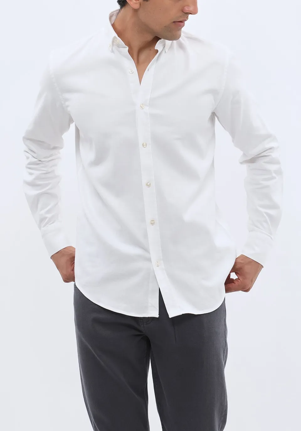 Versatile Long Sleeve Cotton Basket Weave Men's Button Down Shirt