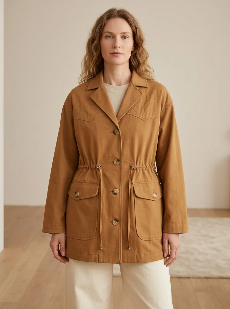 Casual Western Wave-Stitched Drawstring Jacket