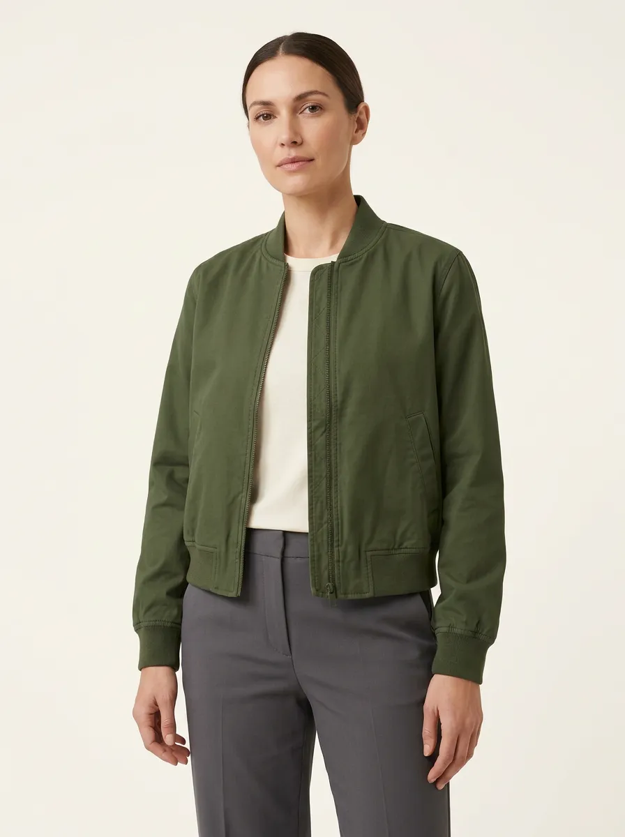 Women's Solid Minimalist Printed Bomber Jacket