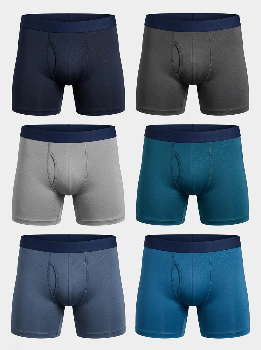Men's Textured 6-Pack Contrast-Waistband Boxer Brief Set