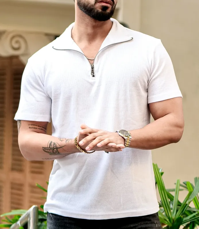 White Polo Style Short Sleeve Casual Shirt