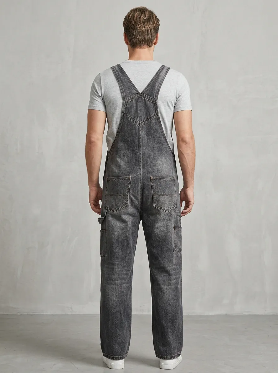 Men's Street Distressed Denim Bib Overalls