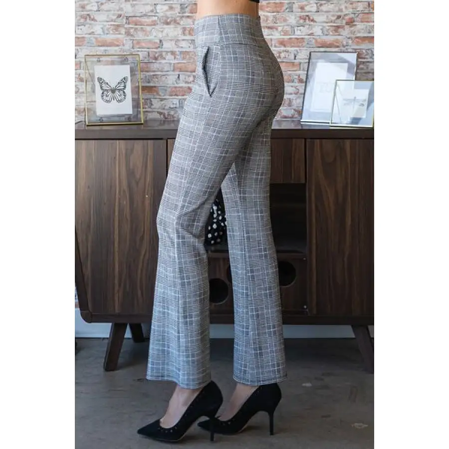 Full Size Plaid Flare Pants with Wide Waist Band Plus Size
