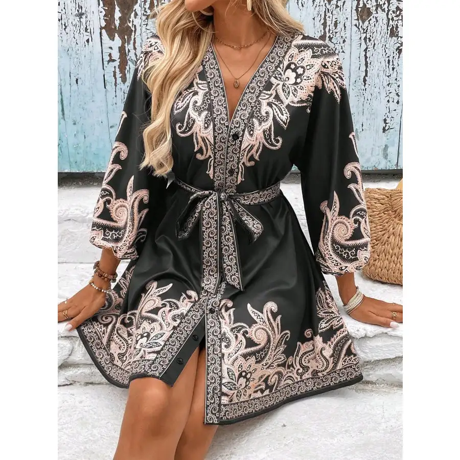 Easy Everyday V-Neck Balloon Sleeve Mini Dress