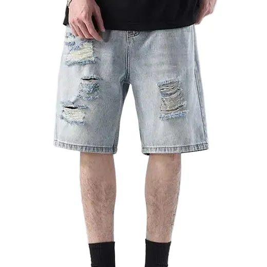 Relaxed Fit Ripped Distressed Denim Shorts