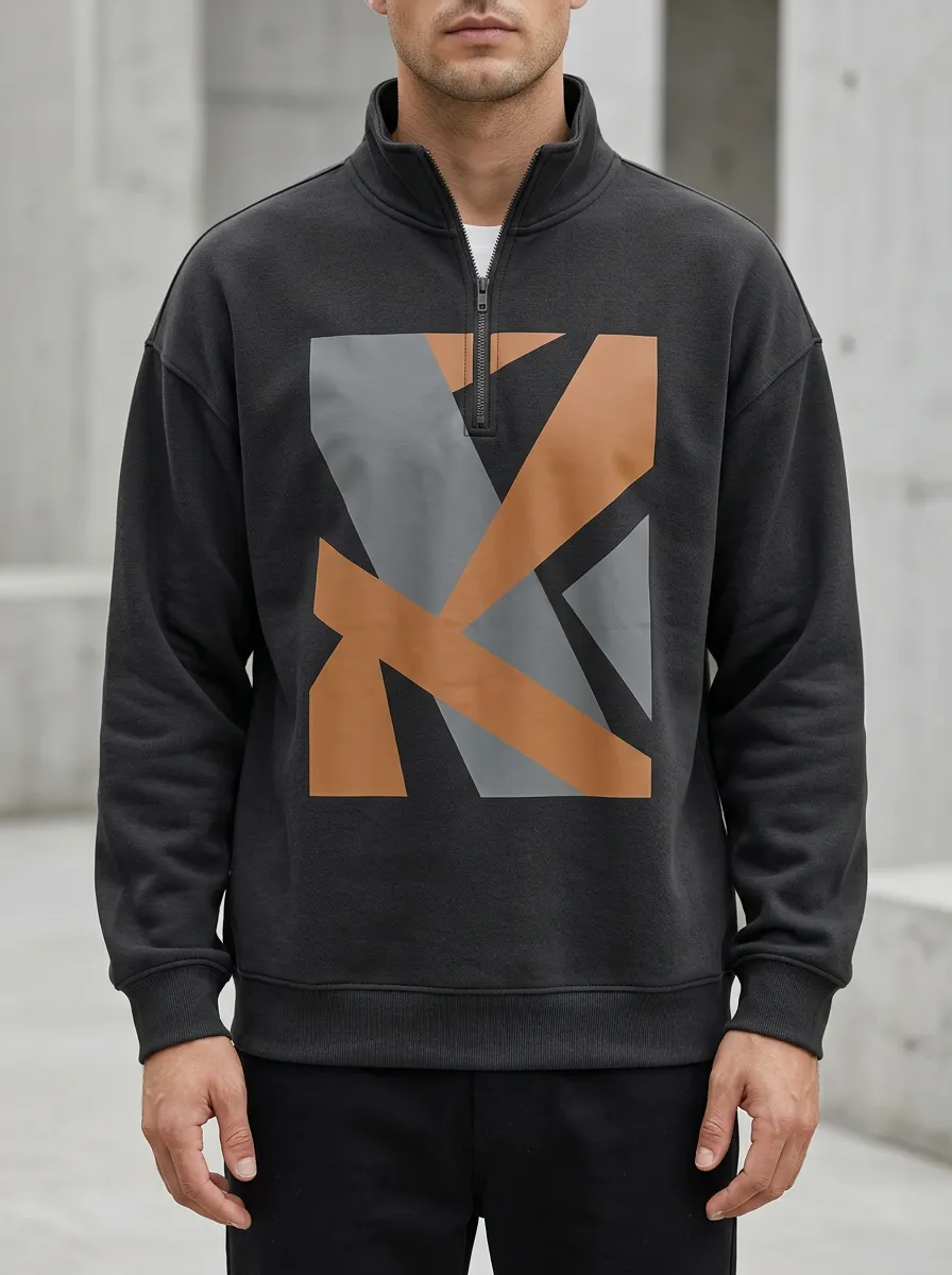 Patterned Half-Zip Geometric Abstract Men's Half-Zip Sweatshirt