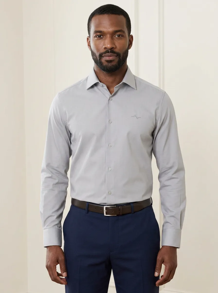 Men's Non-Iron Cotton  Logo Embroidered Dress Shirt