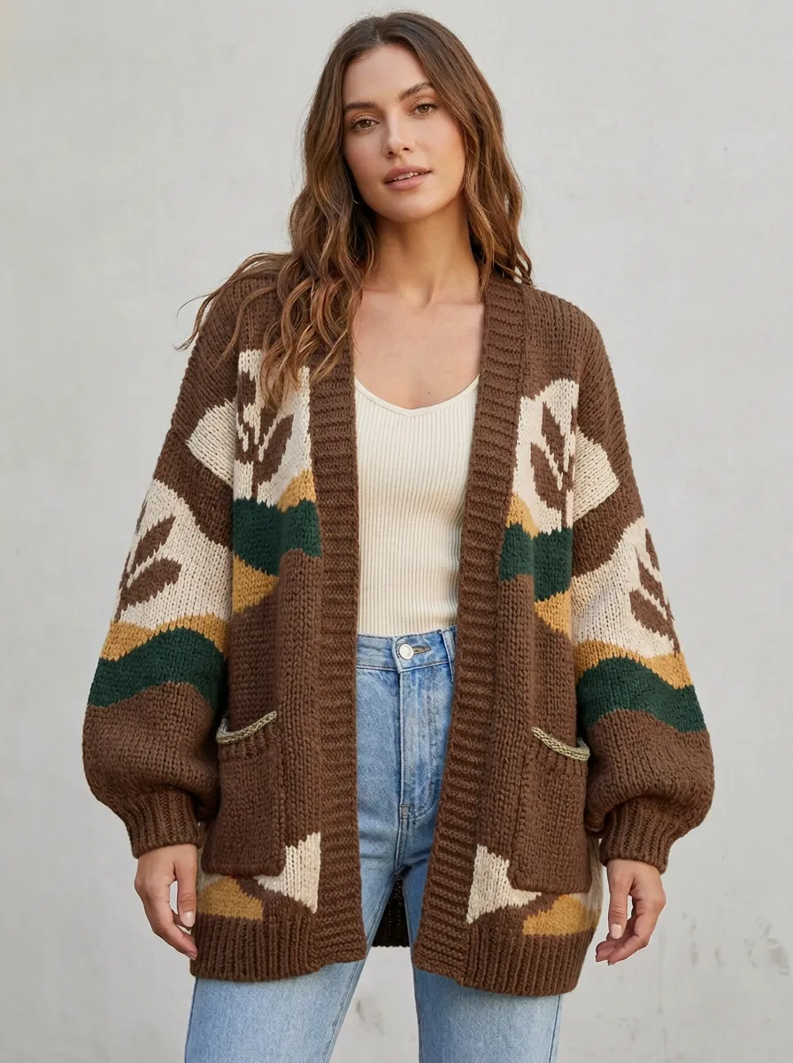 Women's Botanical Intarsia Knit Cardigan